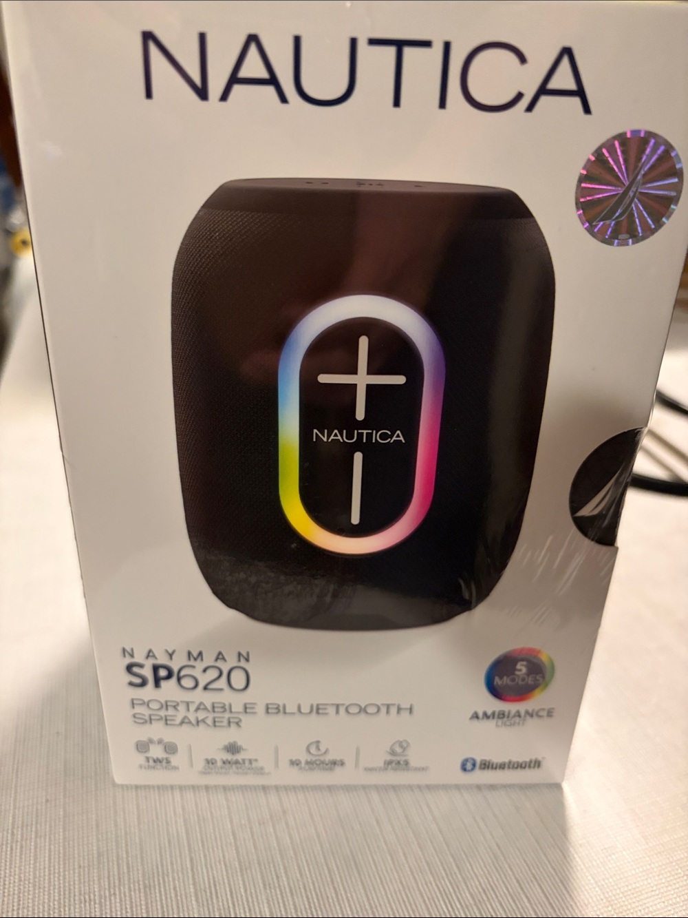 Nautica Black Portable Bluetooth Speaker with Multicolor Ambiance Ring